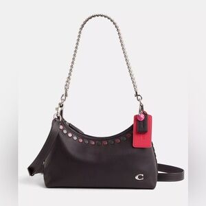 Coach Upcrafted Re-Loved Black Leather Silver hw Juliet 25 Bag Purse Rivets